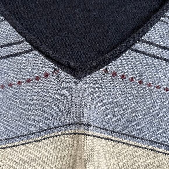 Smartwool Merino Wool Blend Blue Striped V-Neck Sweater Medium - Picture 9 of 10